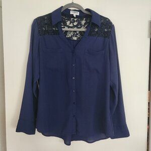 Express Navy Lace Yoke Portofino Shirt – Slim Fit – Size L